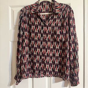 Mens medium 1950s novelty print silk shirt retro psychedelic long sleeve